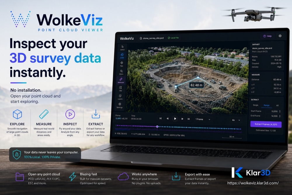 WolkeViz promotional graphic for inspecting survey LiDAR point clouds